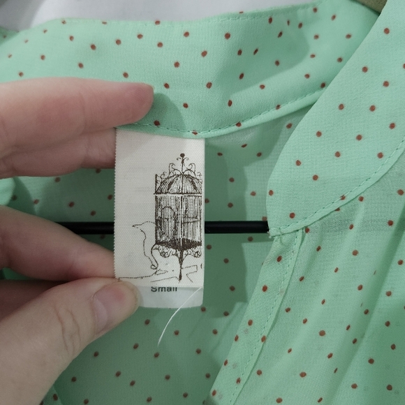 Mint Green Peplum Top Size‎ S Dots Popover Sheer Blouse Girlhoodcore Ruffle - Picture 3 of 6